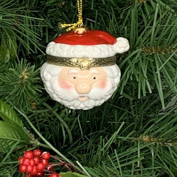 Jolly Santa Clause Porcelain Hinged Trinket Box Christmas Ornament - Picture 2 of 3